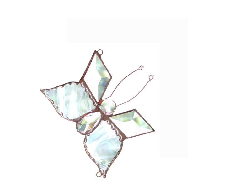 Butterfly Stained Glass Suncatcher Clear White Handmade OOAK - FleetingStillness