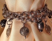 Stainless Steel Double Wrap Bracelet with Peacock Pearls, Moonstones and Gunmetal Beads