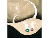 Magic Moments Under the Moon - art print featuring rabbits - malathip