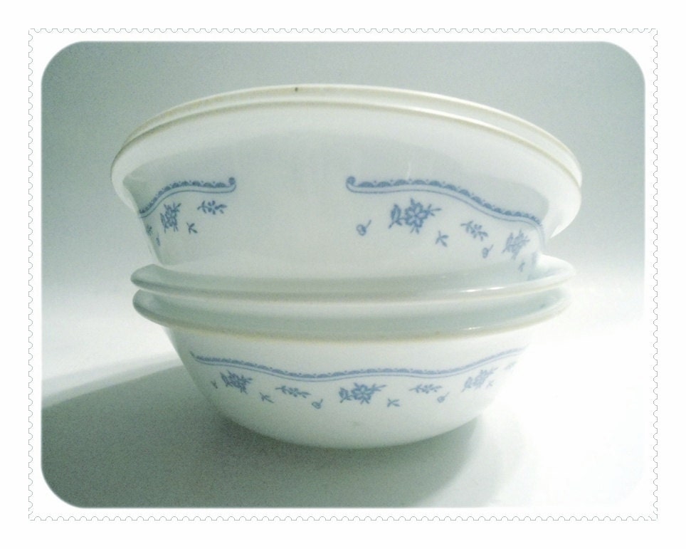 4 Corelle MORNING BLUE Salad Bowls Floral Ribbon Design - Cereal Corning
