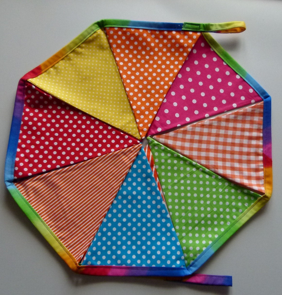 Reusable Fabric Bunting / Flags / Pennants Birthday party spots stripes and gingham bright rainbow