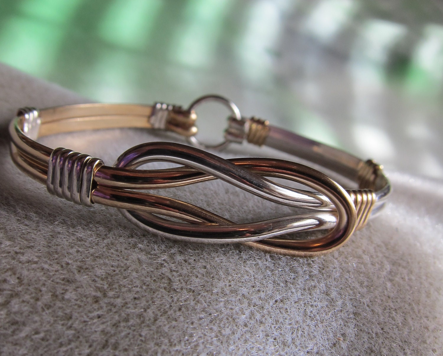 Love Knot 10 Ga 2 tone 14K GF Sterling Silver wire wrapped Bracelet handmade fine jewelry