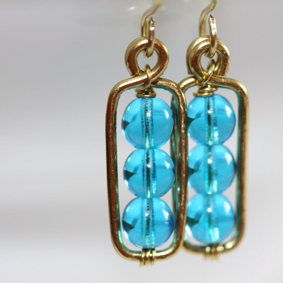Aqua Blue Glass Earrings - 'Toll Booth Storm'
