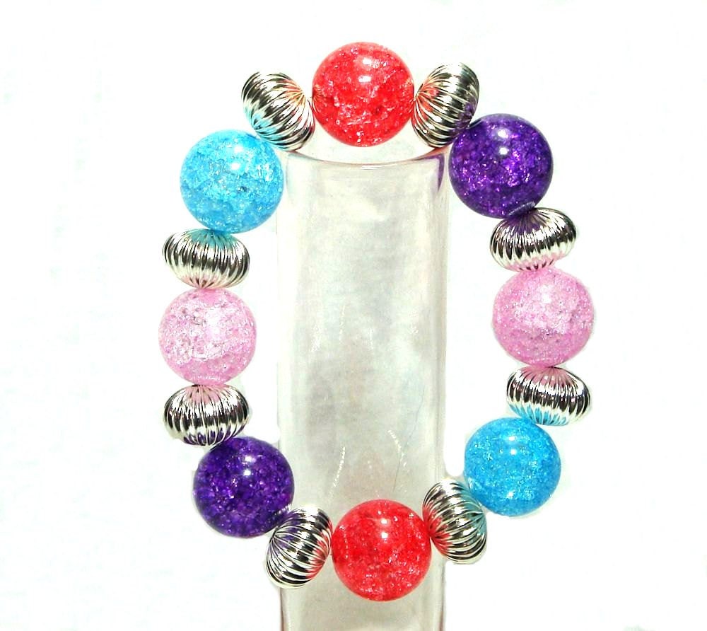 Bracelet, Chunky, Multi-Colored, Stretchy, Red, Blue, Pink, Purple, Unique Jewelry by thecuriouscupcake on Etsy