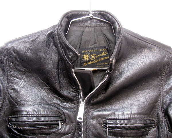 Vintage Brooks Motorcycle Jacket Mens Black Leather Cafe Racer Biker Jacket Made in Detroit USA size 36