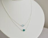 Giada Birthstone Necklace - round swarovski crystal gem sterling silver - custom birthstone color - simple everyday jewelry - mother