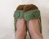 Women's Crochet Flats Slippers Brown and Olive