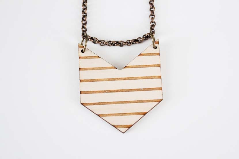 Wooden Chevron Stripe Necklace - No. 3