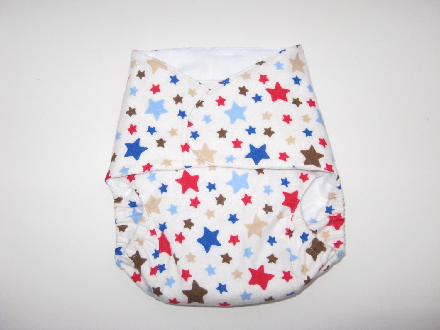 One-Size Fitted Cloth Diaper - Red and Blue Stars- White Lining