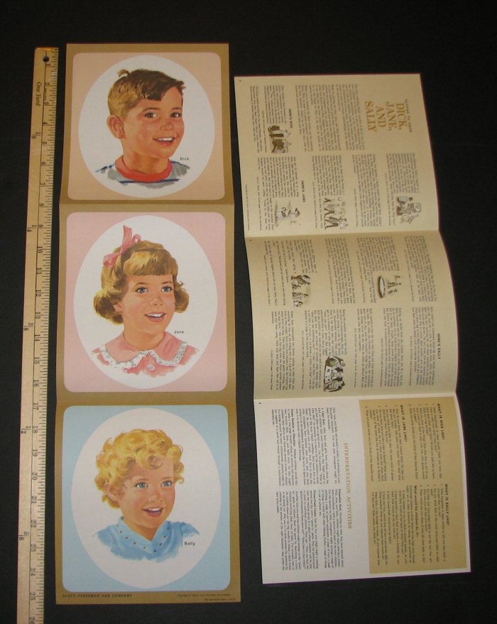 rare vintage 1962 Dick and Jane & Sally PICTURE PANEL TEACHING Aid -over 2 feet tall