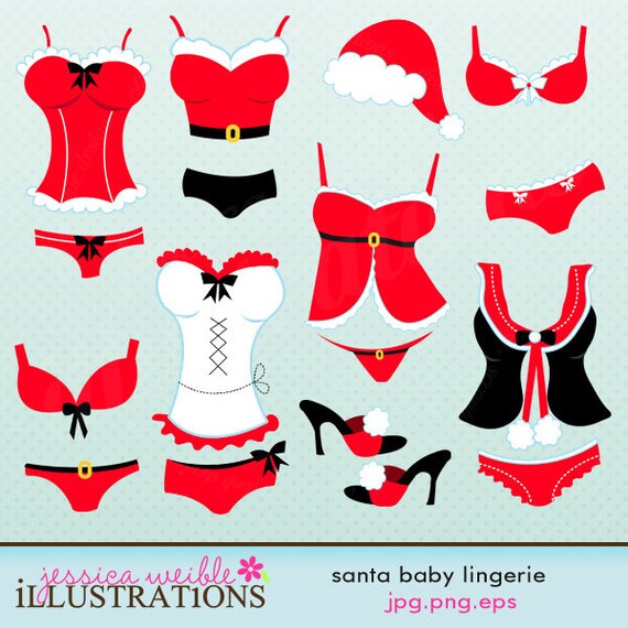 Santa Baby Lingerie Cute Digital Clipart for Card Design, Scrapbooking, and Web Design Il_570xn