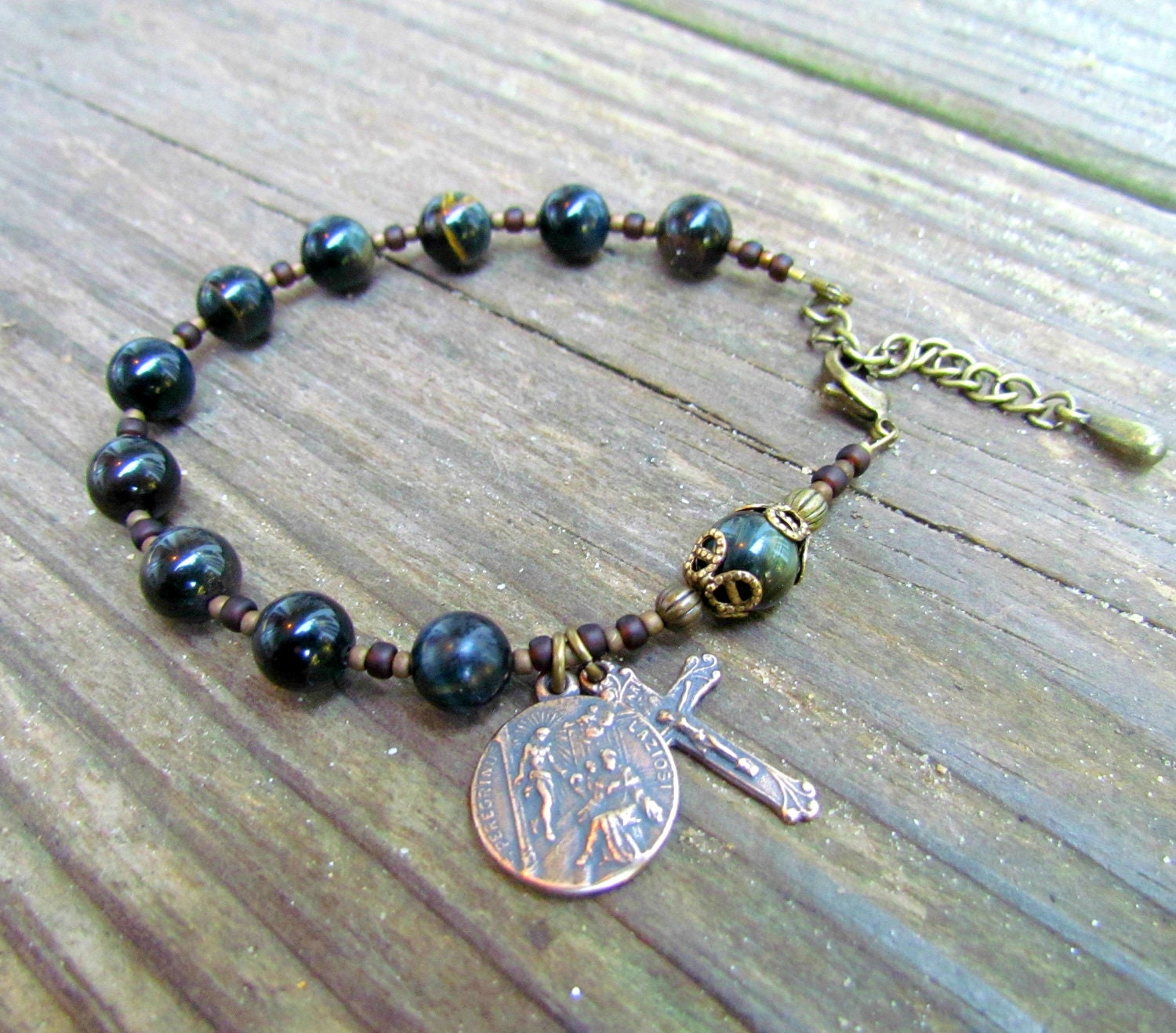 Rosary Bracelet for Cancer Sufferer with St. Peregrine Catholic medal and Crucifix in Bronze