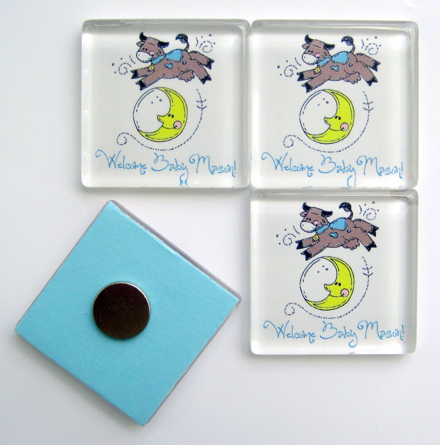 Baby Shower Favors - The Cow Jumped Over the Moon - 1 3/8 Inch Glass Magnets - 25 Favors