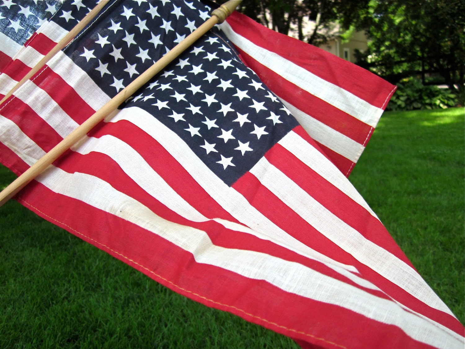 Vintage 48 Star American Flag, Handheld Parade Flag, Red White Blue, Stars and Stripes, Old Glory