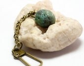 Handmade Blue Green Slag Glass Charm with Antique Brass Gold Clasp- Drilled Seaglass Style Stone Jewelry by Allybeans