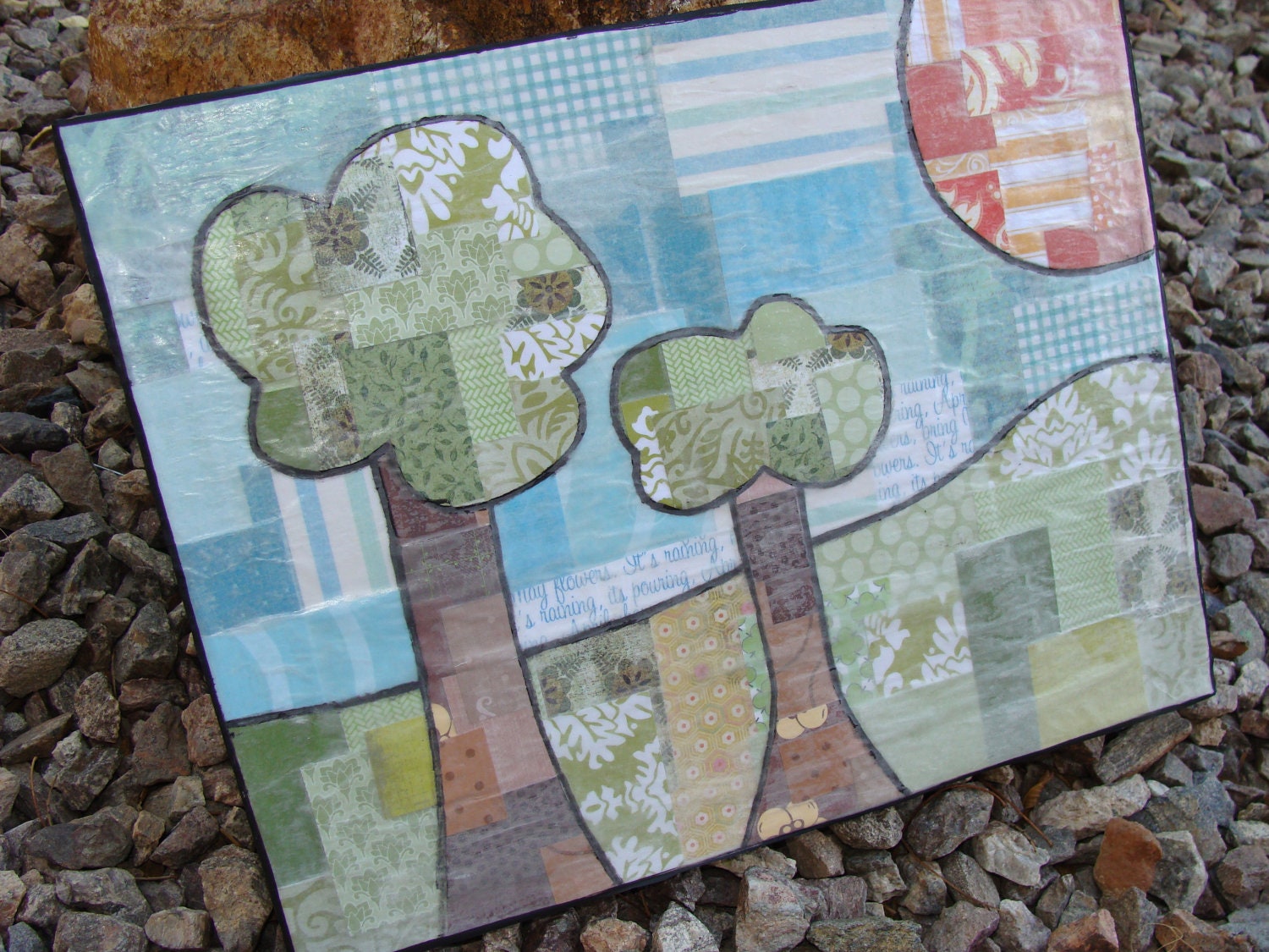 11x14 Mixed Media Original "Scrap Paper Landscape"