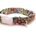 Adjustable Dog Collar -  Paisley Flowers Green Teal and Pink  WHITE buckle - Small