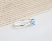 Topaz Solitaire Sterling Silver Ring With Blue Topaz, December Birthstone Size 8 Ready To Ship