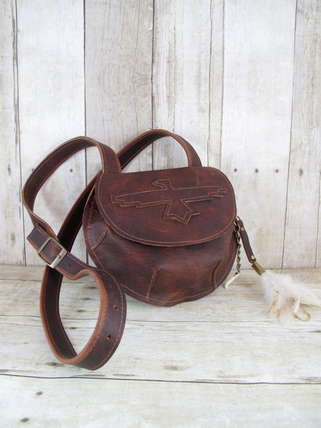 Small Brown Leather Cross Body Bag, Saddle Bag, Festival Purse