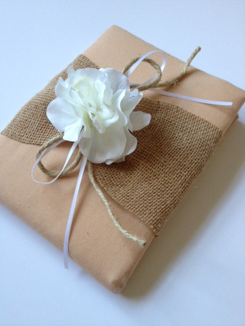 Wedding Guest Book Rustic Burlap White Hydrangeas By Couturelife