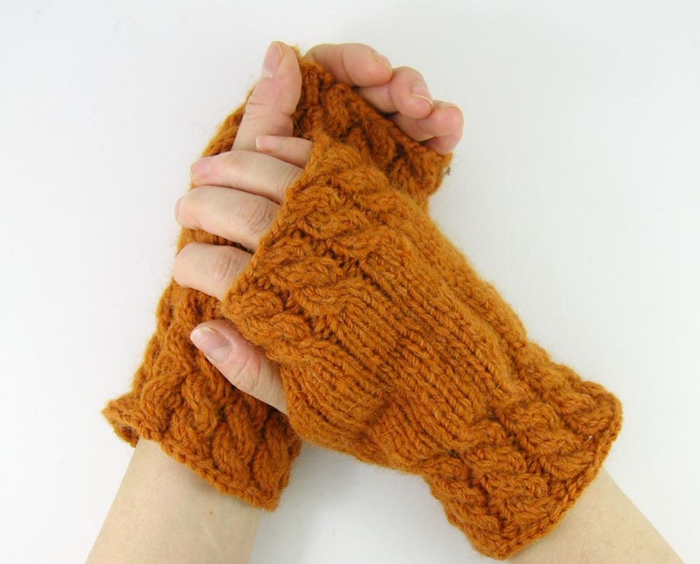 knit arm warmers cable knit  fingerless gloves knit mittens gauntlets orange pumpkin alpaca mix curationnation