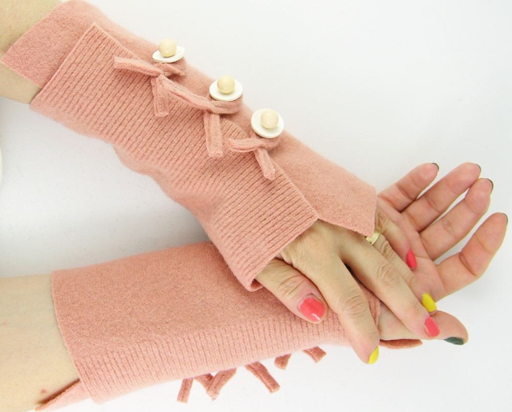 arm warmers fingerless mittens arm cuffs fingerless gloves salmon peach pink recycled wool eco friendly fall autumn tagt curationnation