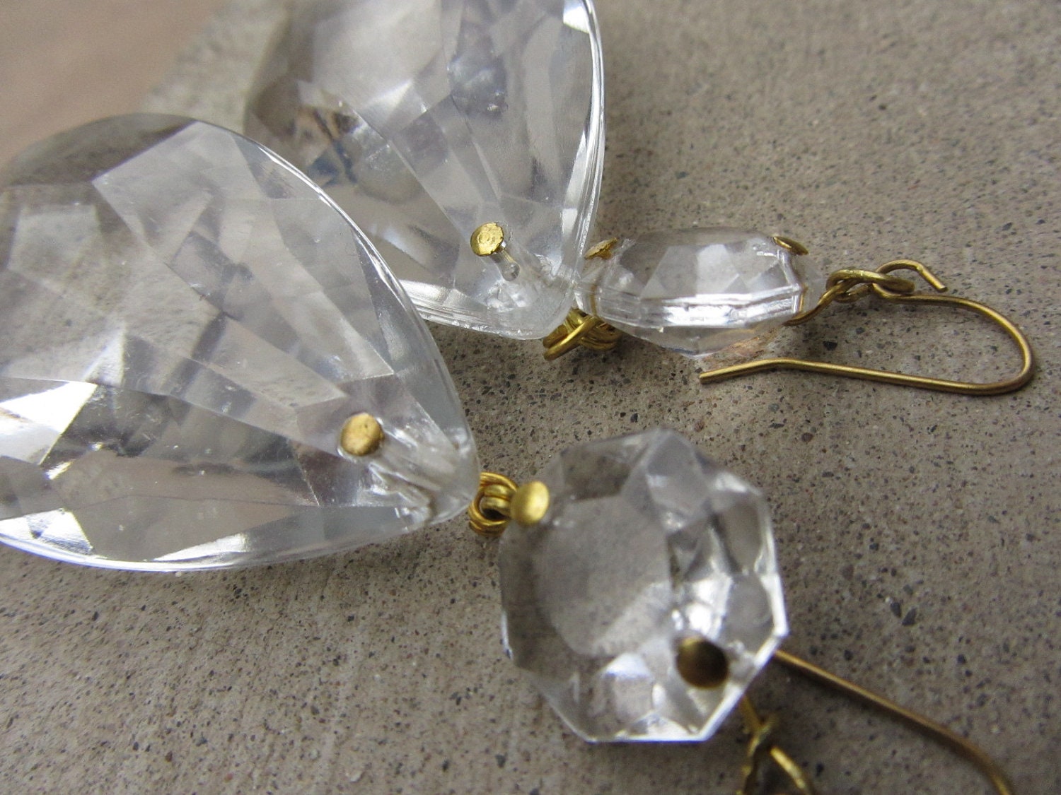 Repurposed Vintage Glass Chandelier Crystals Tear Drop Earrings - Womens Upcycled Jewelry Jewellery