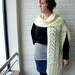 Hand Knit Stole, Chevron Scarf, Large Zig Zag Wrap - Off White Ecru, Ivory White