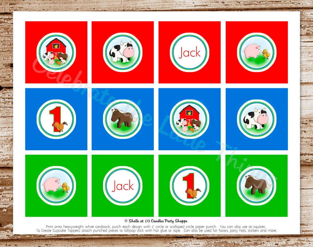 DIY Printable FARM Cupcake Toppers : red barn Il_570xn