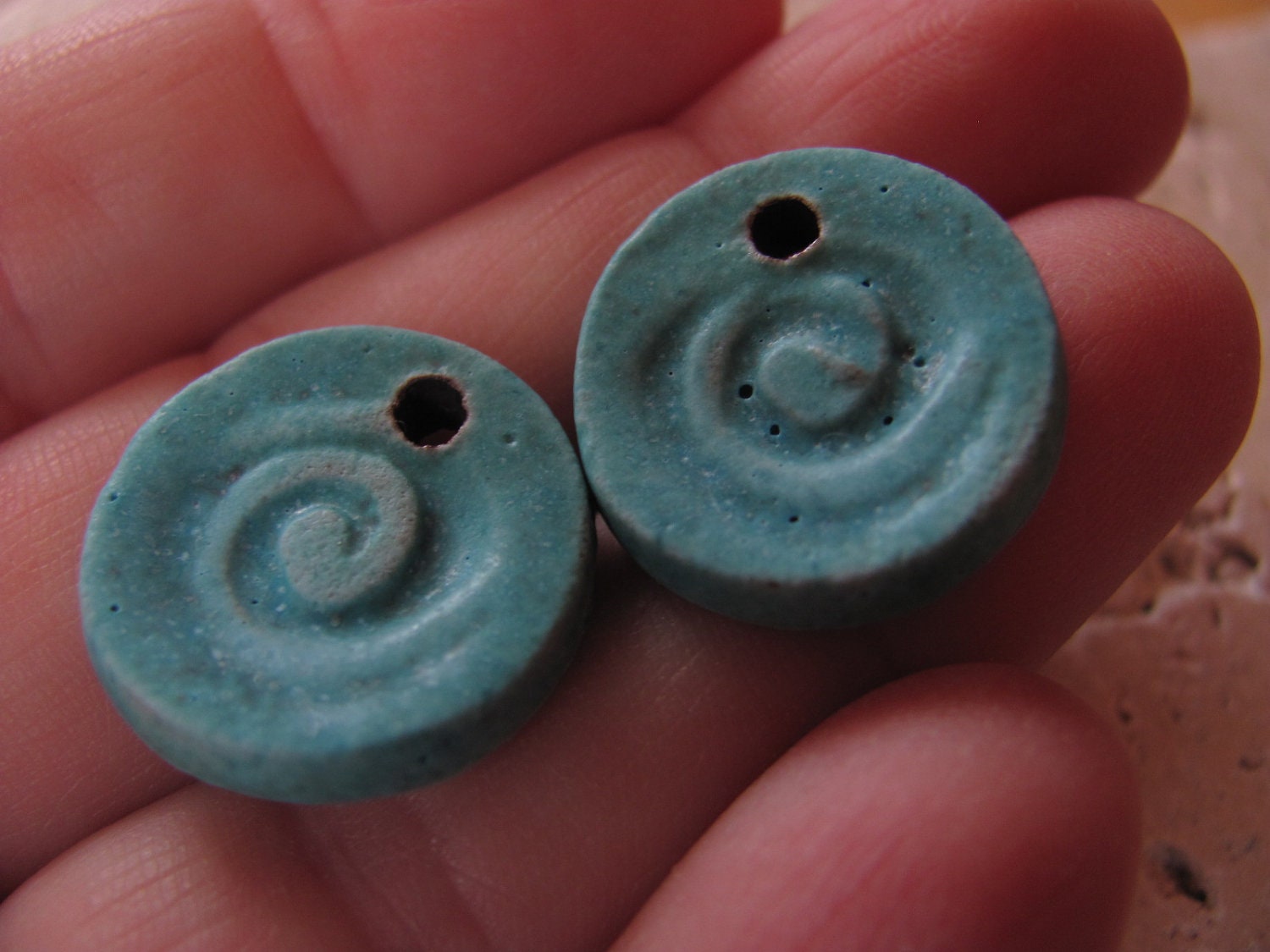 Crystal Aqua Spiral Charms - Handmade Ceramic Charms