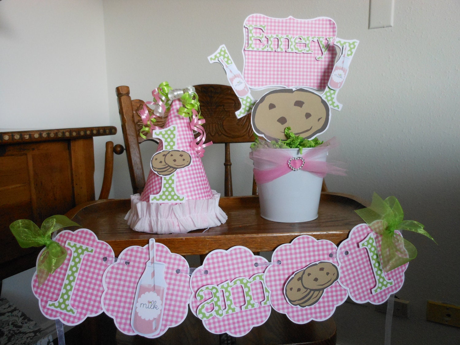 Save 15%-1st Birthday Ultimate Milk and Cookies Party Package Pink and Green Il_570xn