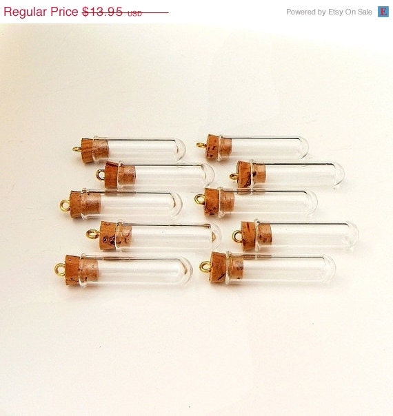 10% OFF 10 Vials LARGE TUBE w/ cork  (mini/ vial/ pendants/ glass/ globes/ bottles)