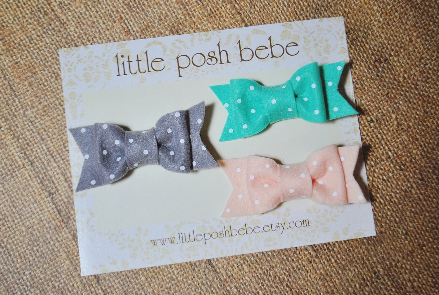 Felt Hair Bow with Alligator Clip PICK any THREE Colors- Small 2 inches -  Polka Dot