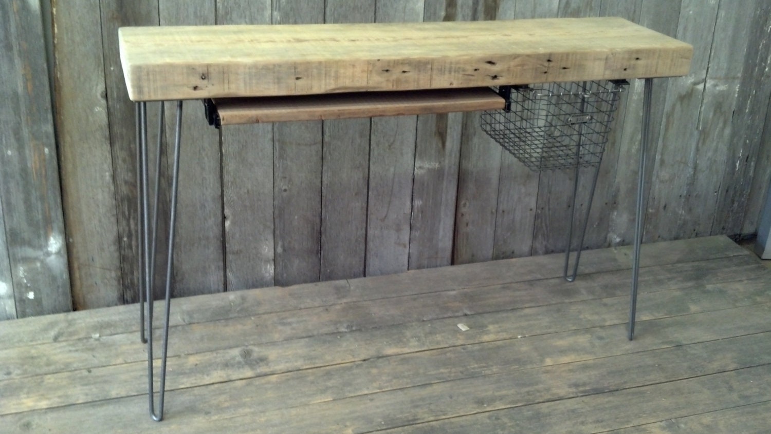 Modern Industrial small desk  48" x 11.5" w x 30" tall with keyboard tray with free shipping - No Locker Basket