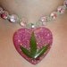 REAL MARIJUANA LEAF Pink Glitter Heart Pendant Beaded Hemp Necklace - Roach Clip Clasp