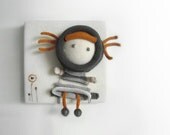 Lili is waiting for you knitting canvas - Paris - christmas gift - kids wall decor - Children's Wall Art - Children's Art - Nursery Decor - okapiknits