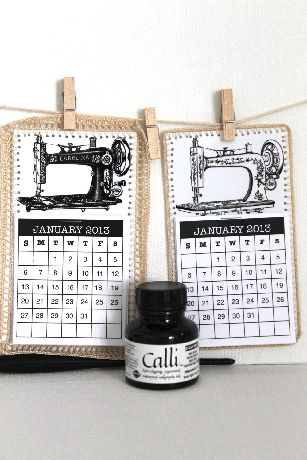Мини календарь 2013 Метки Урожай швейная машина вязания крючком подарков тегов Черно-белый нейтральный