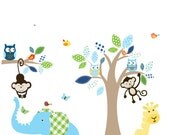 Custom Listing Giraffe,elephant,monkey nursery wall decal sticker vinyl tree and branch jungle decals