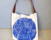 Constellation Oversized Hand Printed Tote Bag with Vegan Leather Strap. Beach Tote. Made to Order.