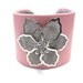 Pink Flower Bracelet - Leather Cuff Bracelet - Pink and Silver / Gray Floral Accessory - Arm Cuff - Handcrafted Designer Jewelry