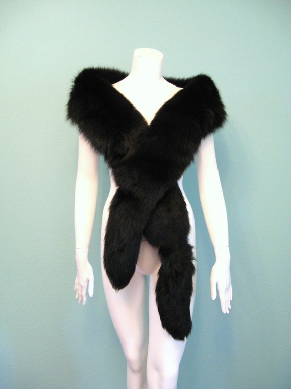 Vintage BLACK FOX FUR Stole Shoulder Wrap by wildatheartvintage
