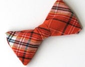 Orange Plaid Madras Boy's Clip-on Bow Tie
