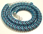 Flat Box Weave Chainmaille Necklace Blue Turquoise Chain Mail Jewelry