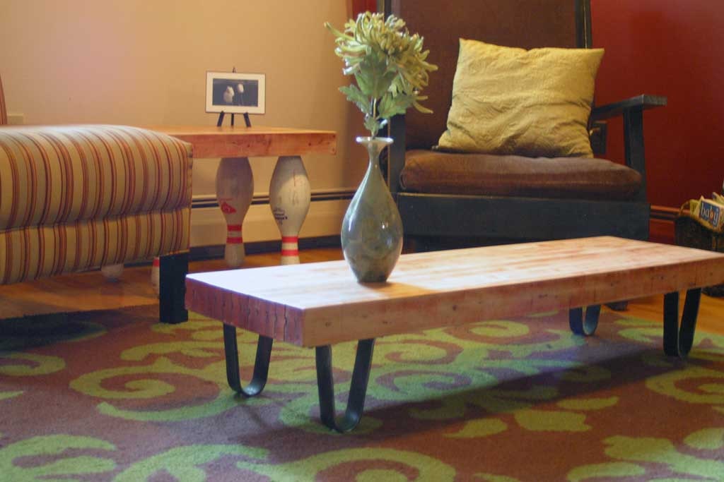 low reclaimed bowling alley bench or coffee table, "the lebowski"
