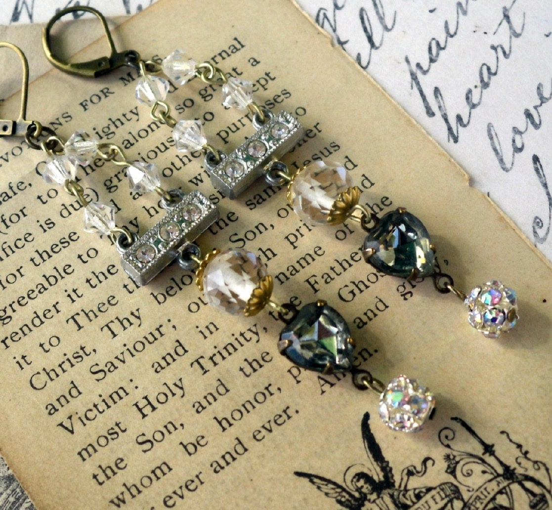 Mink and Crystal Art Deco Estate Style Chandelier Rhinestone Earrings