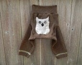 Upcycled Wool Longies Soaker Cover Diaper Cover with added Doubler Brown With Owl Applique MEDIUM 6-12M Kidsgogreen