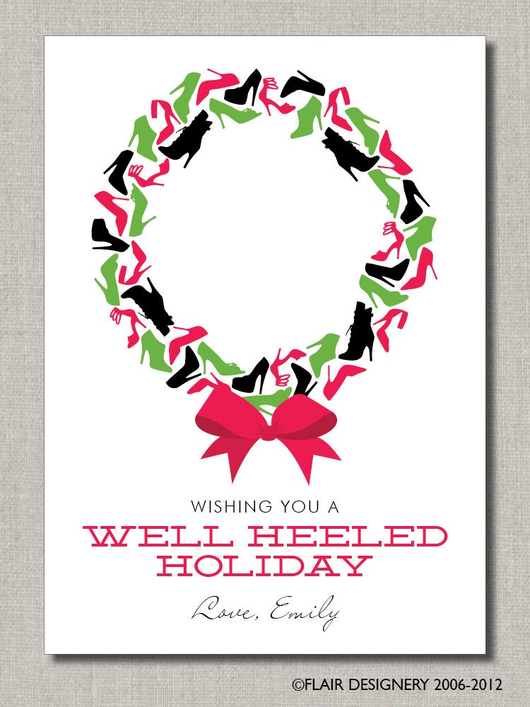 Personalized Christmas Greeting Card - Set of 12 flat cards - A Well Heeled Holiday by Flair Designery Il_570xn