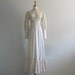 Boho Wedding Dress / white summer dress / vintage 1970s dress / bib dress / cotton / lace dress / maxi dress / sm med