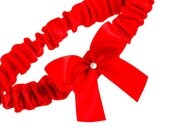 Wedding Garter, Bridal Garter, Boudoir Garter, Prom Garter - Cherry Red Bow Boudoir Garter SINGLE - SM/MED