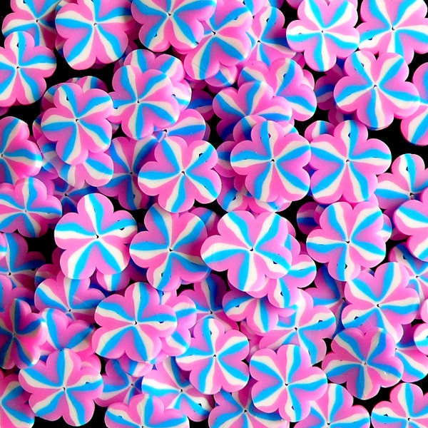 Flower Fimo Cane Pink and Blue Flower Polymer Clay Cane Slices Kawaii Nail Deco Nail Art Scrapbooking Decoden Supplies (75-100 pcs) CFW024